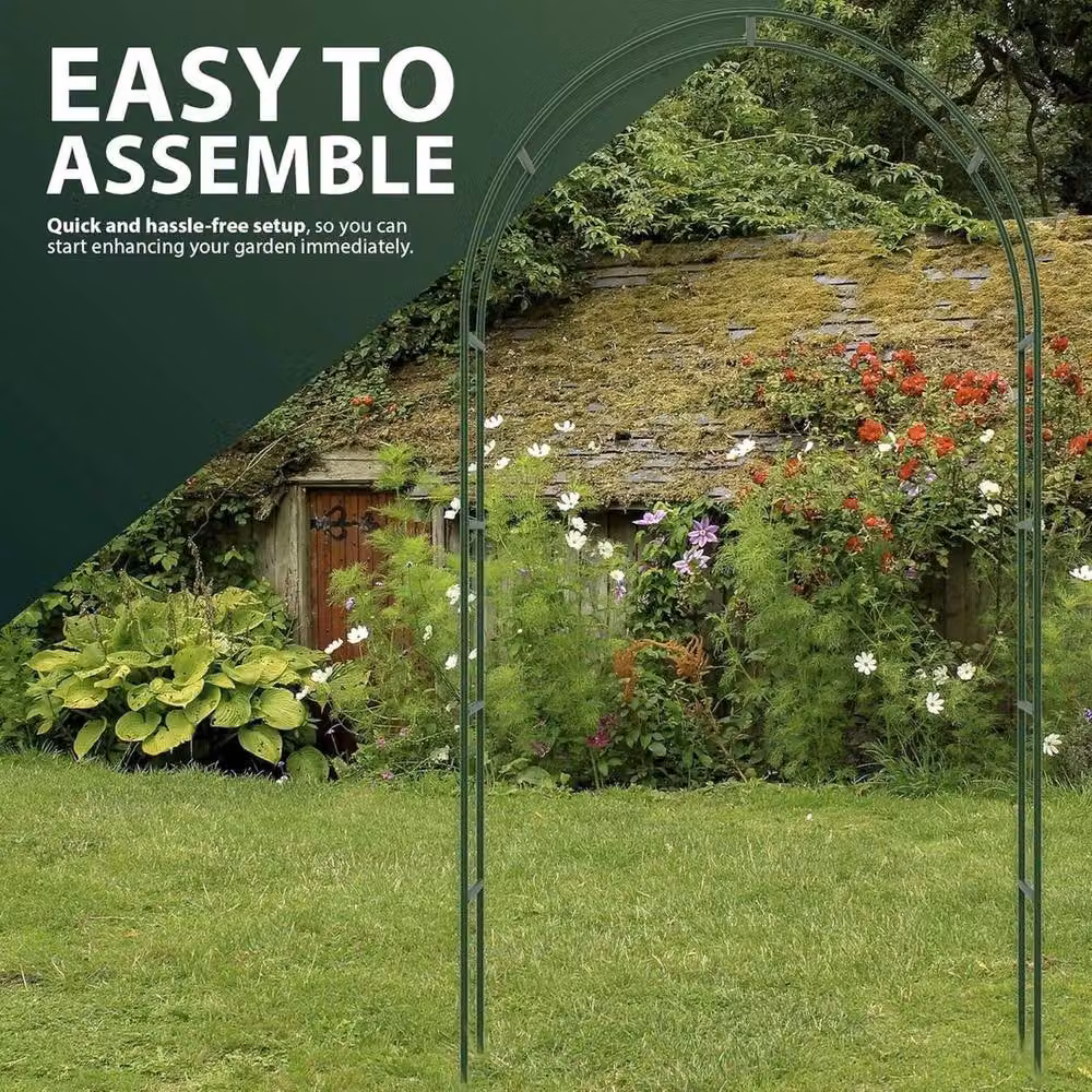 FLAVORA Set of 2 Heavy Duty Metal Garden Arches in Green for Climbing Plants, H 240 cm x W 140 cm x D 60 cm – 3