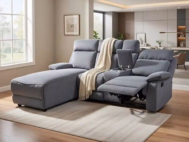 DS Living Sorento 3 Seater Right Hand Corner Fabric Sofa in Grey with Motorised Recline and Cup Holders – 1