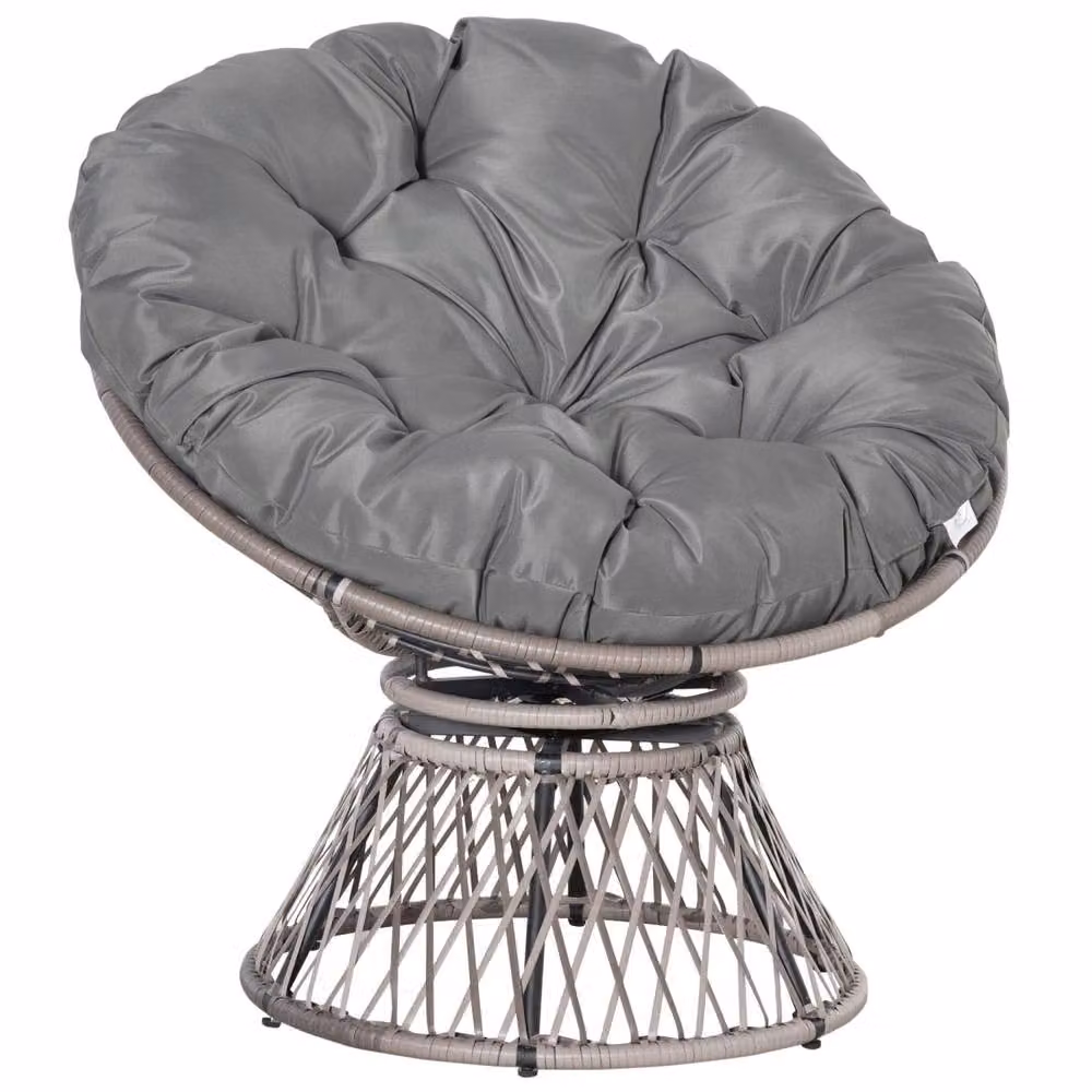 Wyld Haus Grey Rattan Swivel Papasan Moon Chair with Oversized Cushion – 2