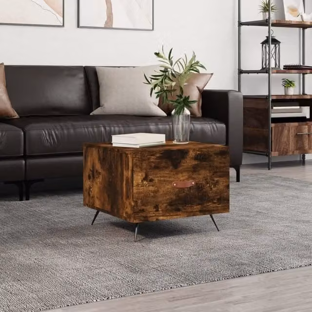 Berkfield Home Smoked Oak Coffee Table in Brown, W/D/H: 50 x 50 x 40 cm