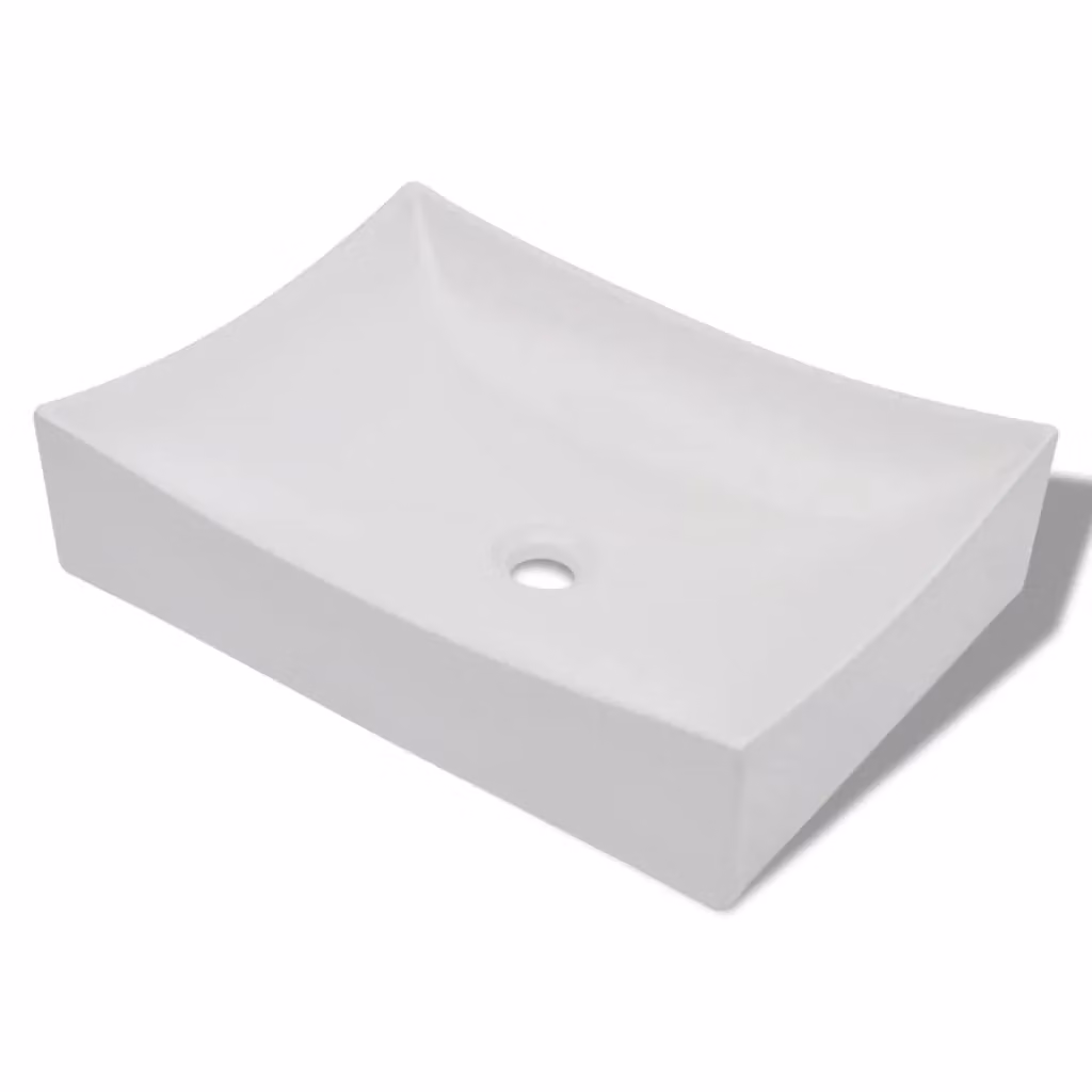 Berkfield Home White High Gloss Rectangular Ceramic Porcelain Countertop Bathroom Sink W/D/H: 65.5 x 39.0 x 14.0 cm – 2