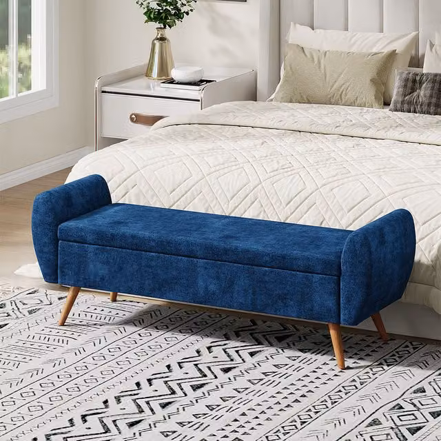 Livingandhome Blue Fabric Upholstered Storage Bench