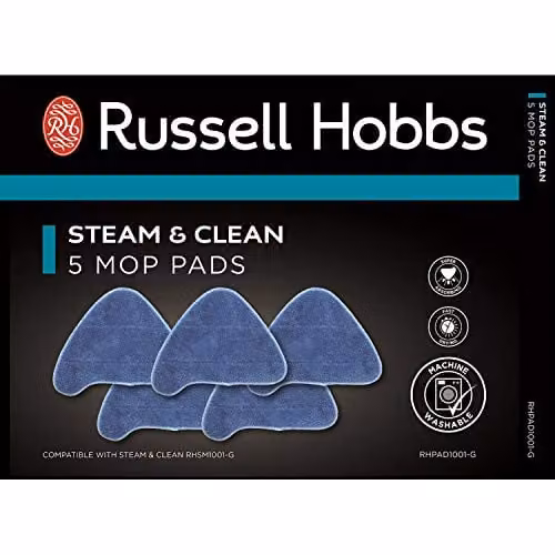 Russell Hobbs Replacement Steam Mop Pads for RHSM1001-G Steam and Clean Mop, Blue, Pack of 5, RHPAD1001-G