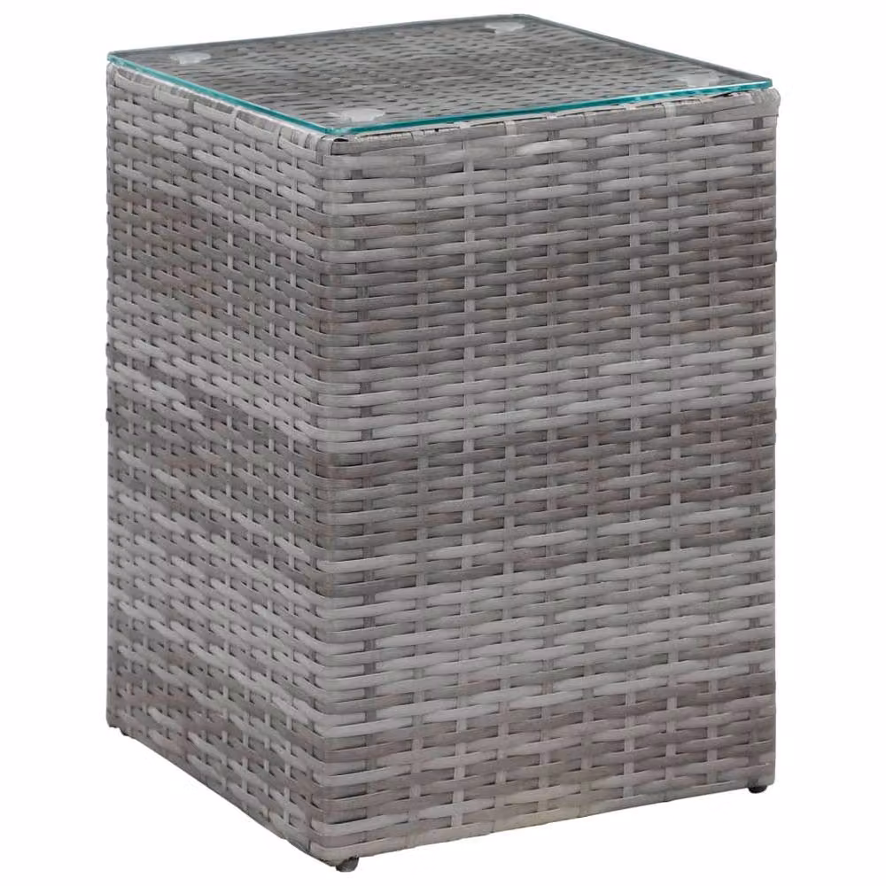 Berkfield Home Set of 3 Grey Poly Rattan Side Tables with Glass Tops – 3