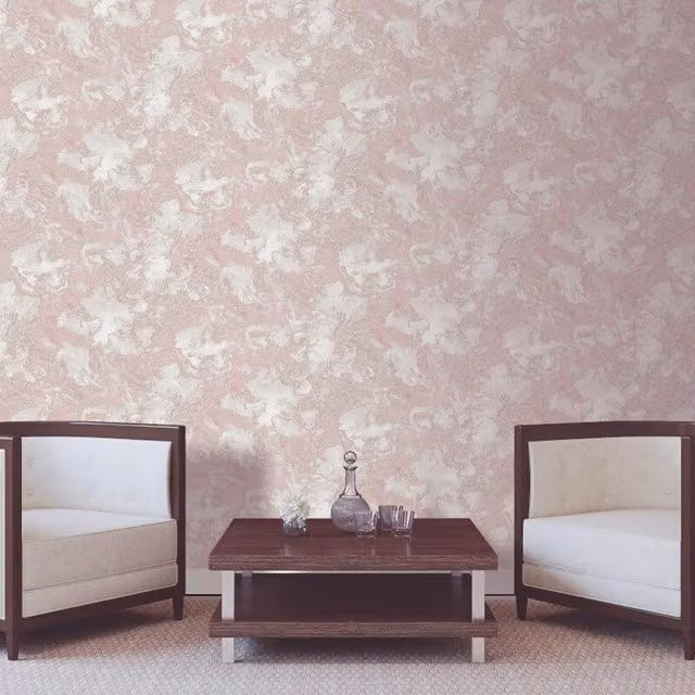 Debona Liquid Marble Effect Wallpaper in Rose Gold and Pink