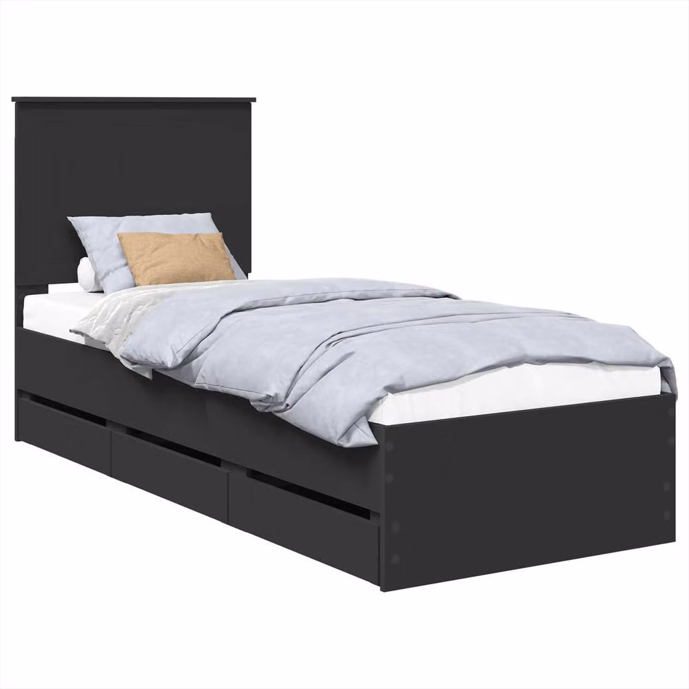 Berkfield Home Modern Bed Frame with Drawers in Black, Engineered Wood, W/D/H: 75 x 190 cm – 2