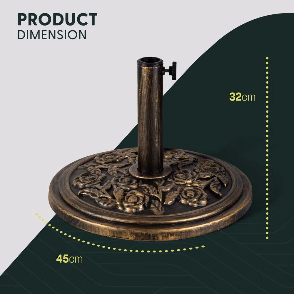 Keplin 9kg Floral Pattern Parasol Base in Bronze for Garden and Patio – 3