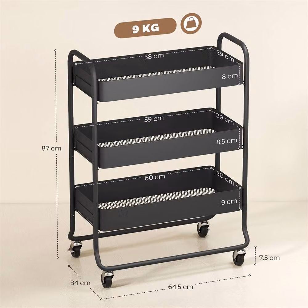 EONLION Black 3-Tier Metal Storage Trolley – 2