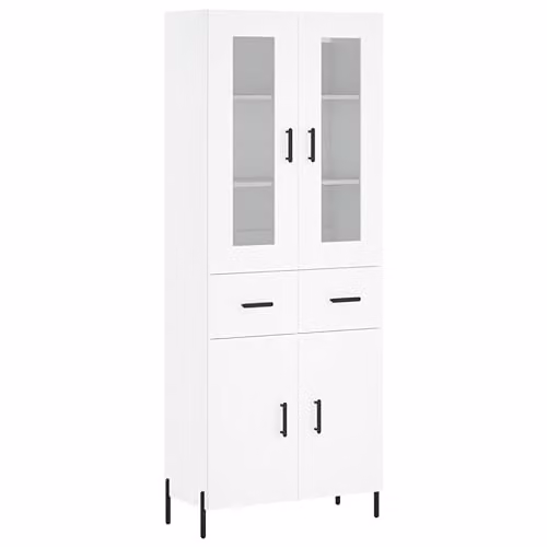 vidaXL Modern White Highboard with Glass Doors and Internal Shelves, W/D/H: 69.5 x 34 x 180 cm – 1