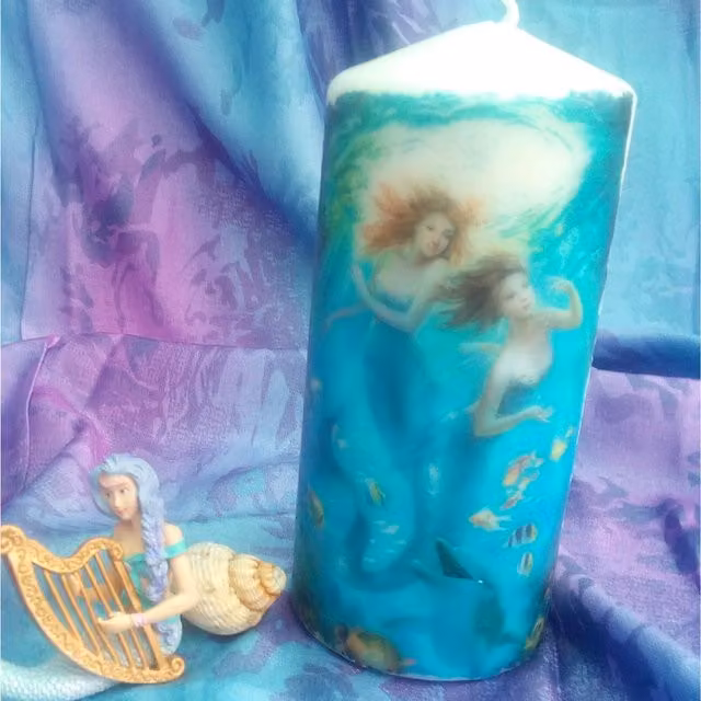 Viki Mermaid Pillar Candle in White and Multicolour