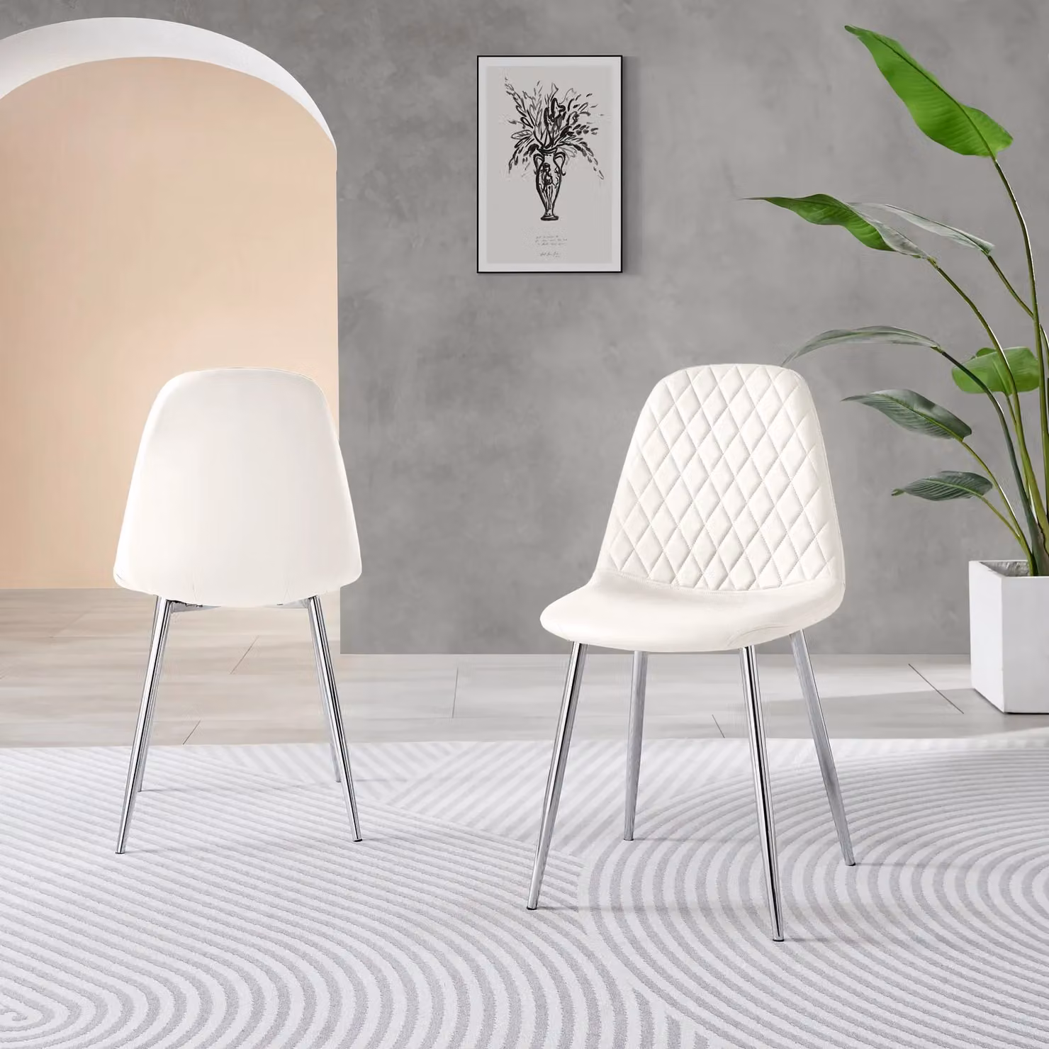 FurnitureboxUK Set of 2 Corona White Faux Leather Dining Chairs with Silver Legs – 2