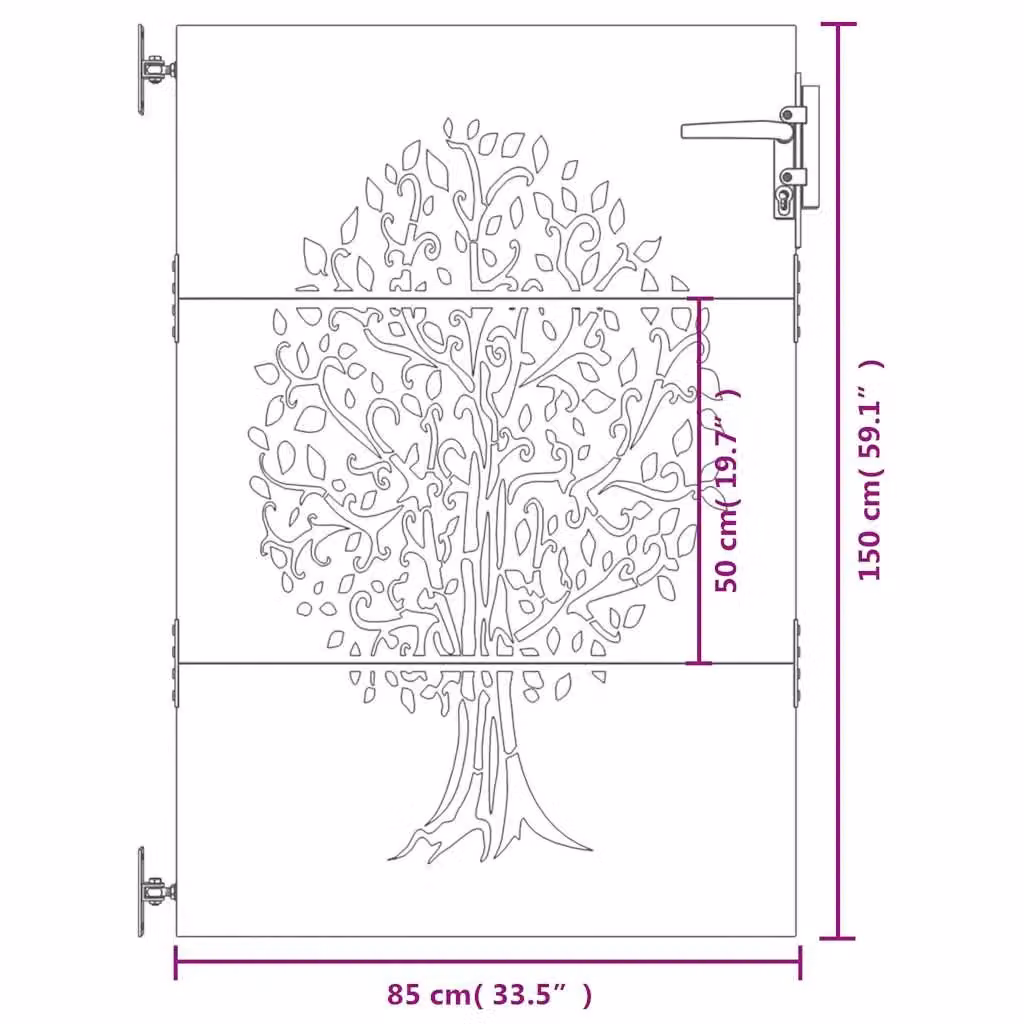 Berkfield Home Garden Gate with Tree Design in Brown Corten Steel, W: 85 cm, H: 150 cm – 5