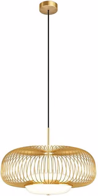 Netlighting Levitation Modern Wire Frame Pendant Light in Gold and Brass with White Shade, 500lm, 3000K Warm White LED – 1