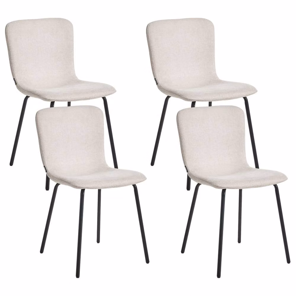 Wyld and Coco Set of 4 Modern Fabric Dining Chairs in Light Beige with Black Metal Legs – 2