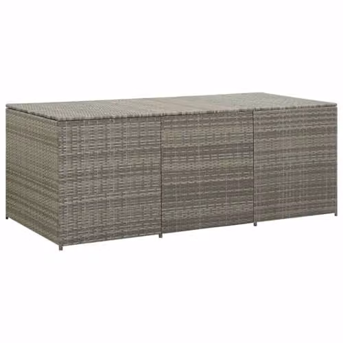 vidaXL Grey Poly Rattan Garden Storage Box with Gas Lift Mechanism, W/D/H: 180 x 70 x 70 cm