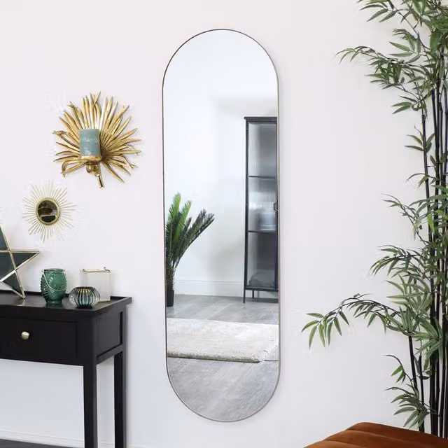 Melody Maison Minimalist Gold Oval Wall Mirror, W/H: 140 x 43 cm