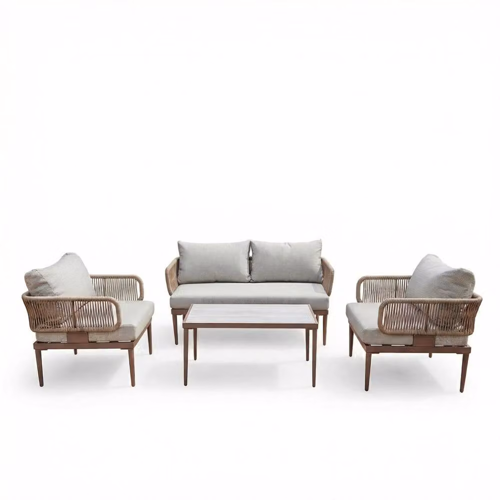 Artemis Home Soveria Outdoor Conversation Set in Brown with 2 Seat Sofa, 2 Chairs and Table – 2