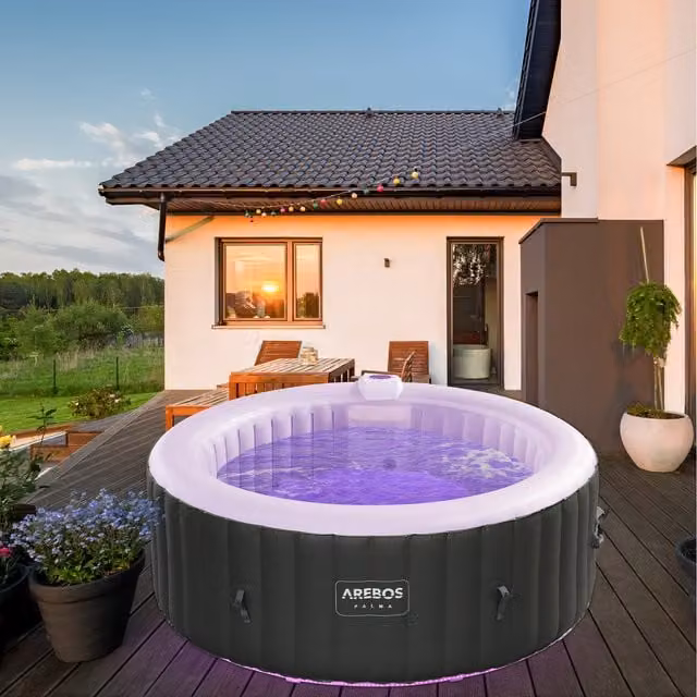 AREBOS Inflatable Round Whirlpool Spa Pool Hot Tub, Black