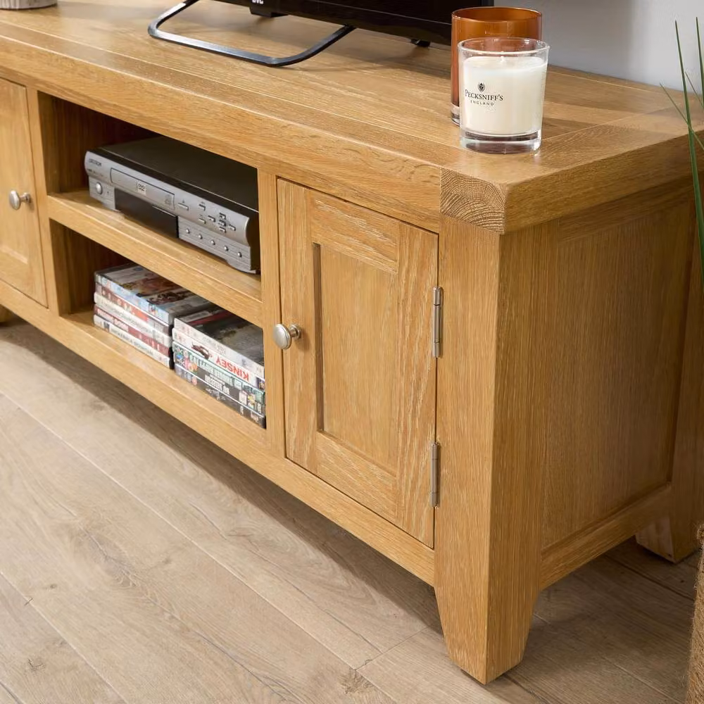 Home Source Light Oak Wooden TV Stand with 2 Doors and 2 Shelves, W: 120 cm, D: 37 cm, H: 50 cm – 2