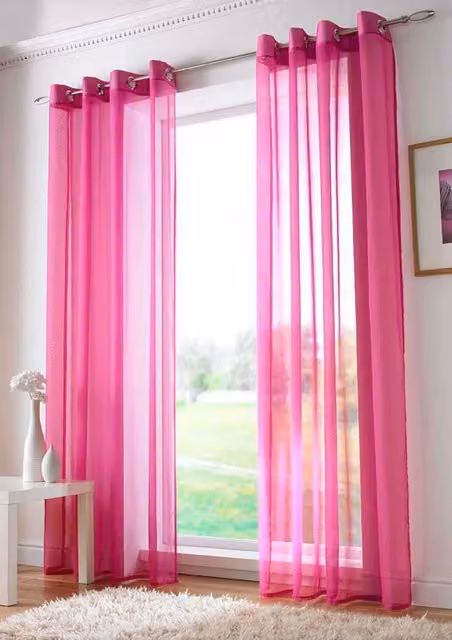 Terrys Plain Pink Single Voile Fabric Panel Eyelet Curtain