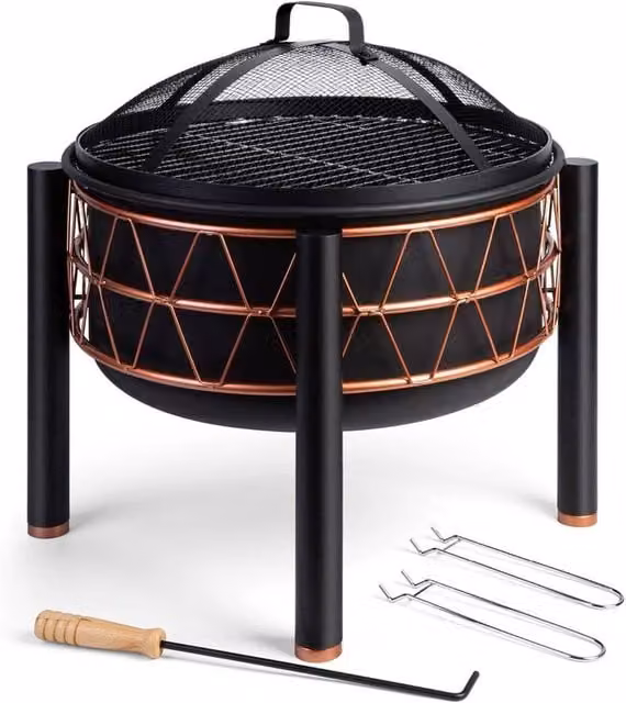Nordara 2-in-1 Black Metal Fire Pit and BBQ Cooking Grill, Diameter: 100 cm, Height: 15 cm