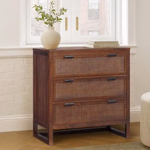 Teamson Home Hatteras Mid-Century Bedroom Dresser in Walnut and Brown Wood with Rattan Details – 2
