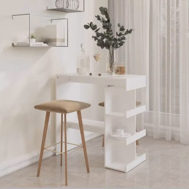 Berkfield Home Modern Bar Table with Storage Rack, White, W: 100 cm, D: 50 cm, H: 101.5 cm – 1