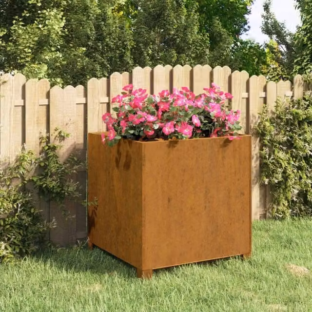 Berkfield Home Rusty Planter with Legs in Brown Corten Steel, W: 49 cm, D: 47 cm, H: 50 cm – 1