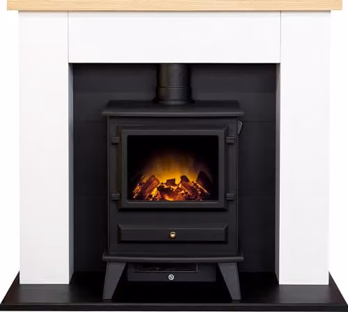 Adam Fires & Fireplaces Chester Fireplace in Pure White with Hudson Black Electric Stove