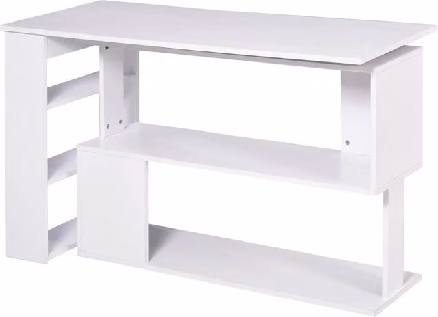 NESTLUNE Modern Corner Computer Desk with 360 Degree Rotating Top in White