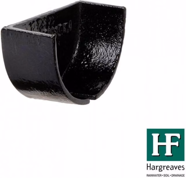 Hargreaves Premier Cast Iron Deep Half Round Gutter Internal Stopend, 100mm, Black