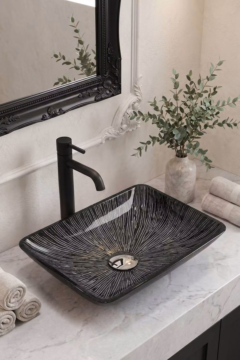 Living and Home Black Tempered Glass Countertop Vessel Washbasin Sink – 2