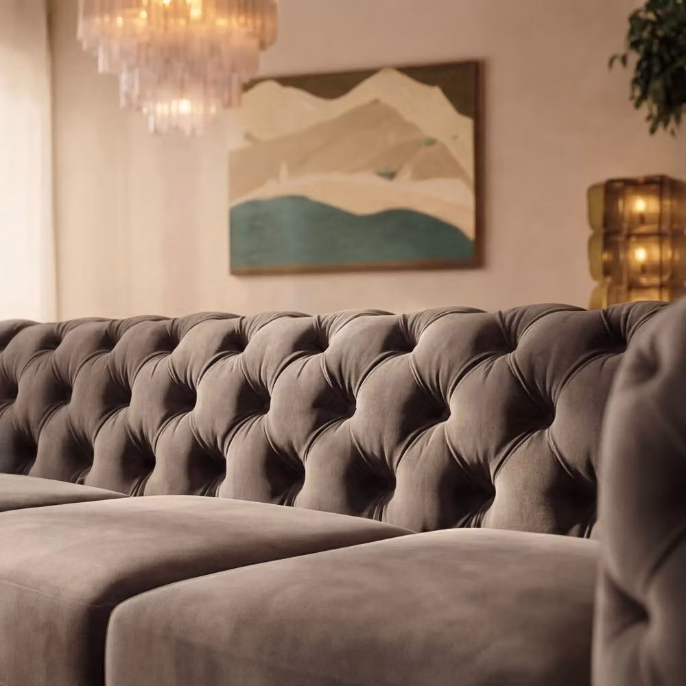 Sofaya Monaco Chesterfield 4 Seater L-Shaped Sofa in Grey Velvet with Right Hand Chaise – 2