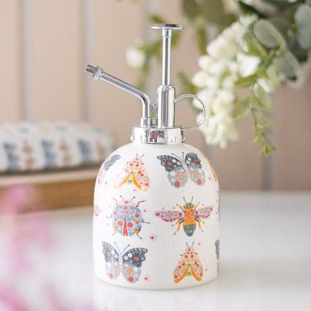 Uniqueful Floral Bug Print Ceramic Plant Mister in Multicolour and Silver – 1