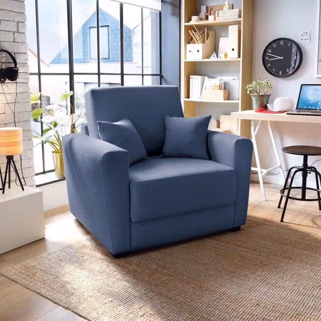 Abakus Direct Olly Single Linen Sofa Bed in Dark Blue – 1