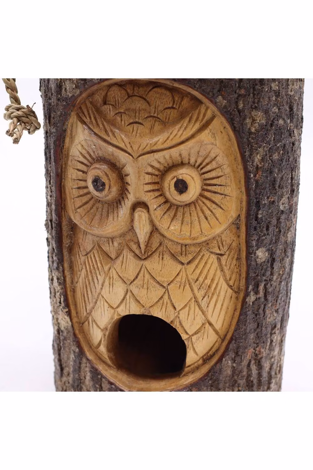KDMD Wise Owl Bird House in Brown with Rustic Tree Trunk Face – 5