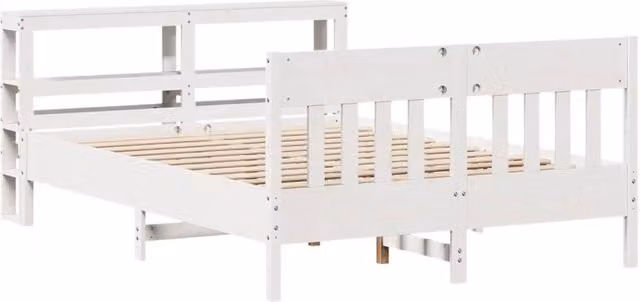 Berkfield Home White Solid Wood Small Double Bed Frame with Bedside Shelves, W/D/H: 190 x 120 x 82 cm