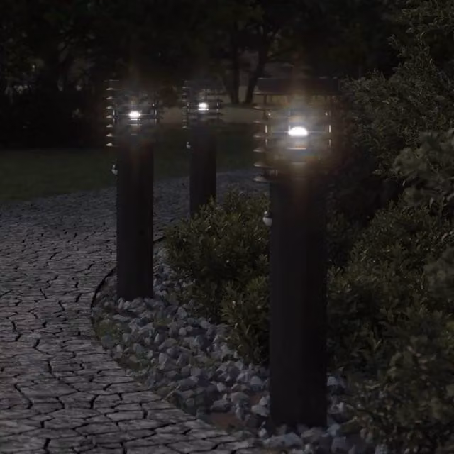 Berkfield Home Black Stainless Steel Outdoor Floor Lamp with Motion Sensor, Height: 60 cm