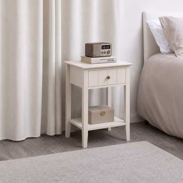 Melody Maison Padstowe Ivory One Drawer Bedside Table with Shelf in Cream