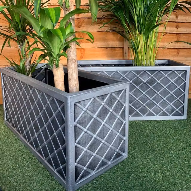 Strata Lazio Plastic Garden Trough Planter Tub, Set of 2, Grey and Black