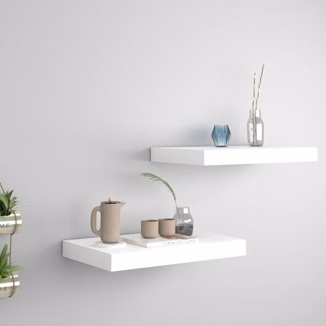 Berkfield Home White MDF Floating Wall Shelves, 2 Pack, W: 40 cm, D: 23 cm, H: 3.8 cm