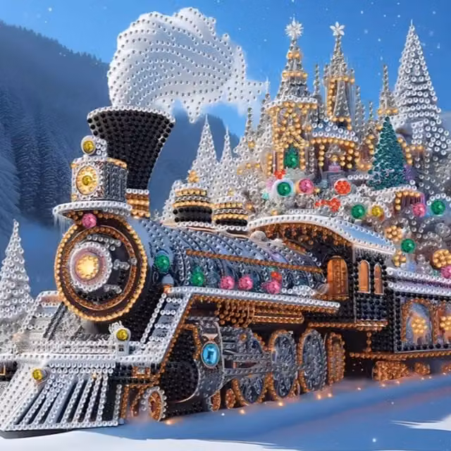 Syntego Christmas Steam Train Diamond Painting Kit for Adults, Multicolour