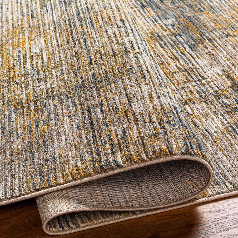 Livabliss Naila Abstract Marble Fringe Living and Dining Room Rug in Beige, Blue and Yellow, W: 200 cm, D: 290 cm – 3