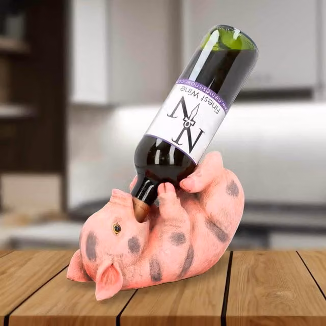 Nemesis Now Pink Piglet Resin Tabletop Wine Bottle Holder