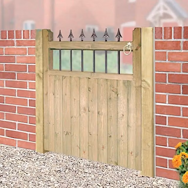 Burbage Iron Craft Hampton Low Single Garden Gate, Pressure Treated Wood and Steel, Brown, W: 75 cm, H: 120 cm