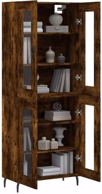 Berkfield Home Smoked Oak Highboard in Brown with Glass Doors, W/D/H: 69.5 x 34 x 180 cm – 1