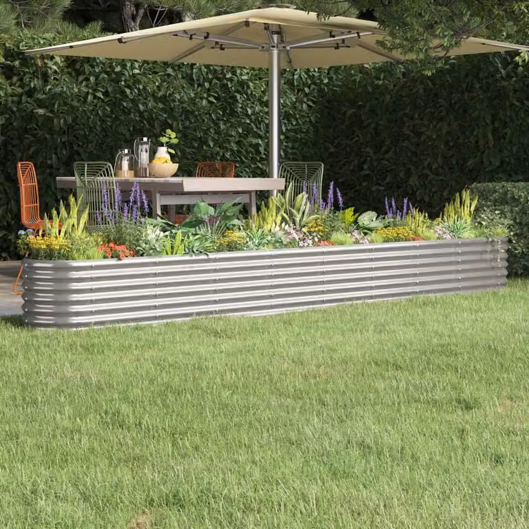 Berkfield Home Garden Raised Bed in Silver Powder-coated Steel, W: 332 cm, D: 40 cm, H: 36 cm