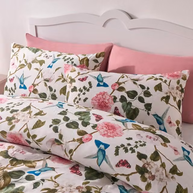 OHS Spring Floral Duvet Cover and Pillowcase Set, White and Multicolour, W: 180 cm x D: 200 cm