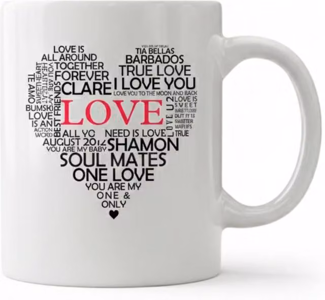 Dyzi Love Typography Heart Printed Ceramic Mug in White