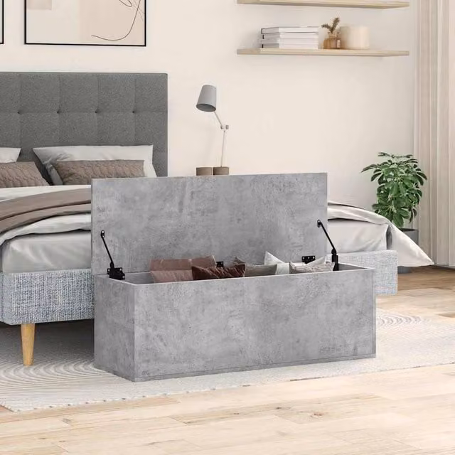 Berkfield Home Storage Box in Concrete Grey, Engineered Wood, W/D/H: 102 x 35 x 35 cm – 1